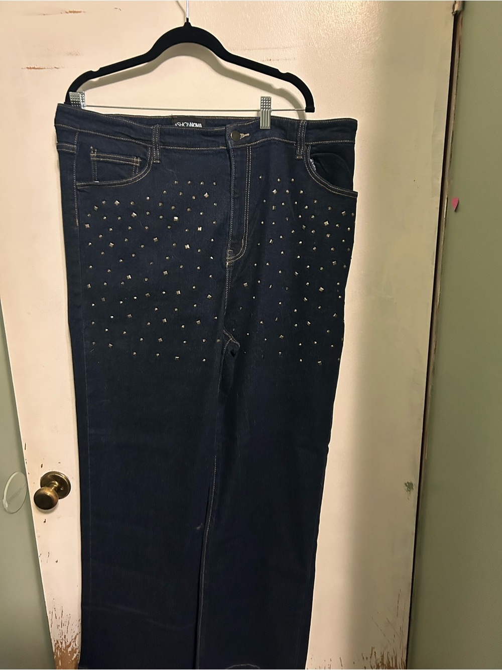 Fashion Nova Dark Blue Studded High-Rise Jeans